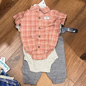 Tahari Boys • Pink / Plaid 3 pc bodysuit set (0-3 mos)